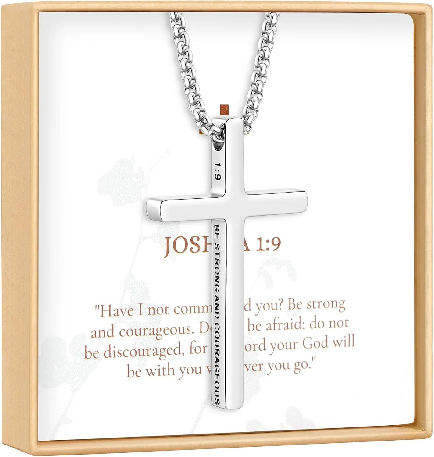 Ldurian Cross Chain for Men, Mens Cross Necklaces Inspirational Bible Verse Pendant Guys Necklaces, Stainless Steel Religious Christian Religious Gifts