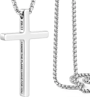 Ldurian Cross Chain for Men, Mens Cross Necklaces Inspirational Bible Verse Pendant Guys Necklaces, Stainless Steel Religious Christian Religious Gifts