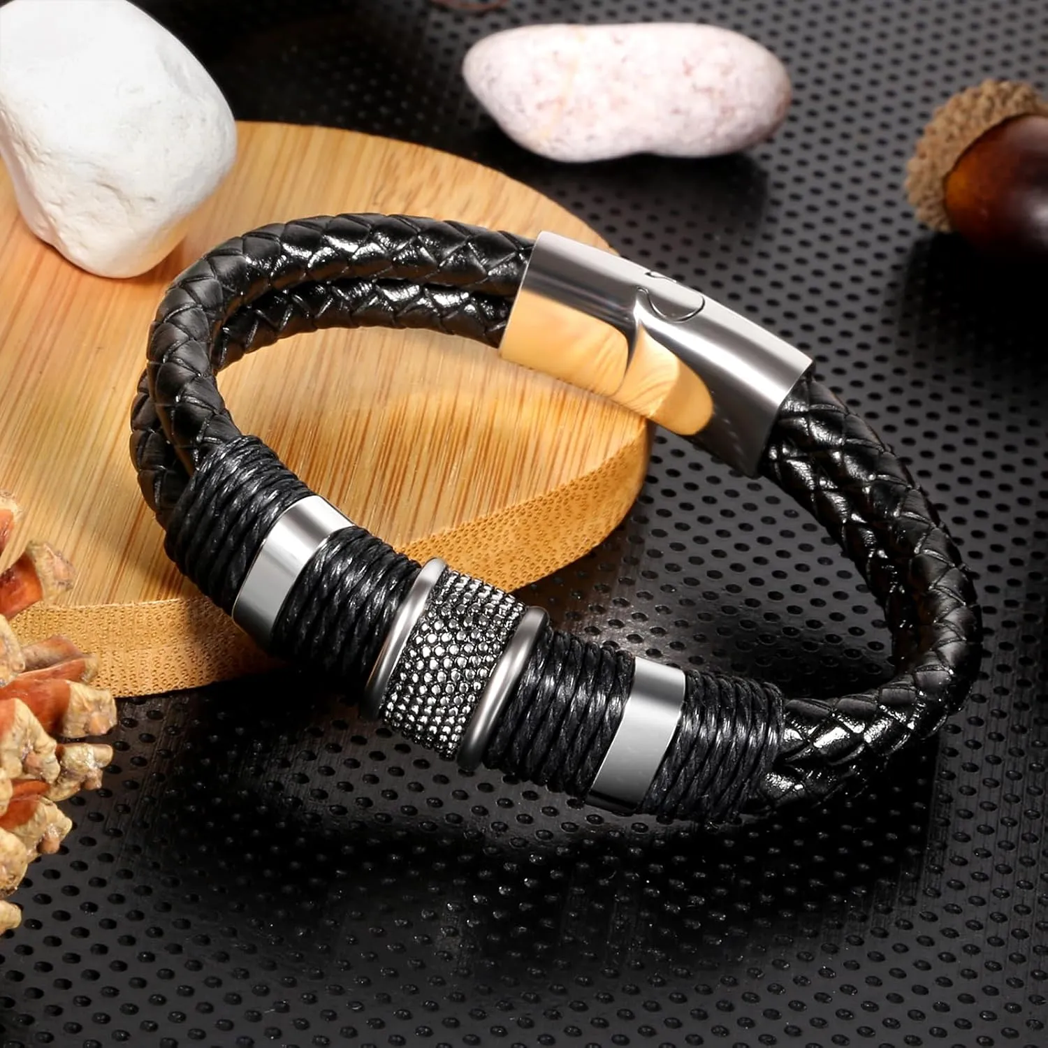 Leather Bracelet For Men Braided Jewelry Braclets Bangle Cool Black brown Wrist bracelet