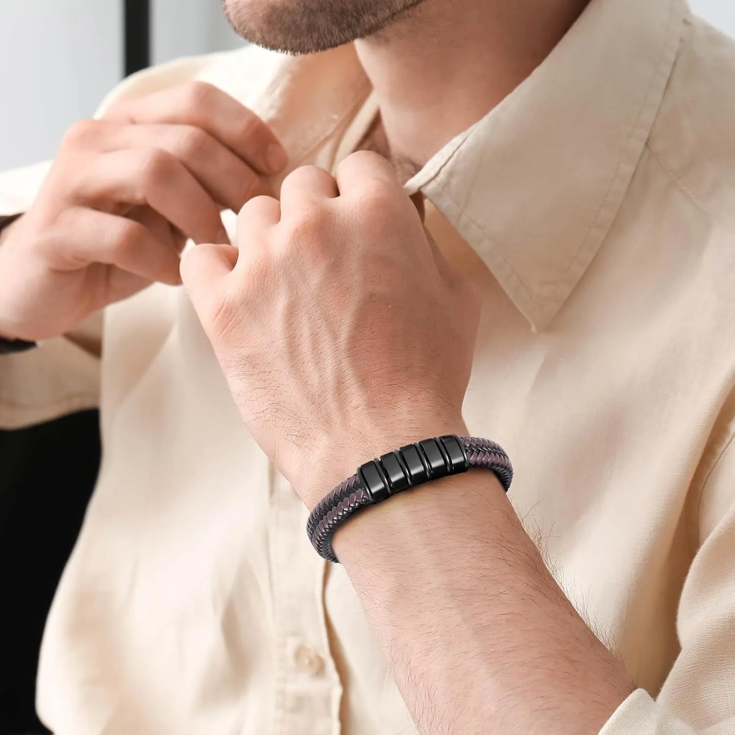 Leather Bracelet For Men Braided Jewelry Braclets Bangle Cool Black brown Wrist bracelet