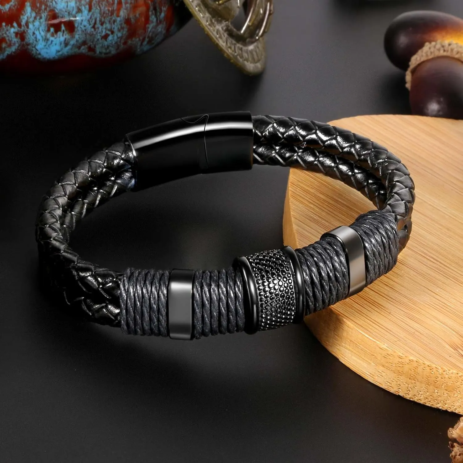 Leather Bracelet For Men Braided Jewelry Braclets Bangle Cool Black brown Wrist bracelet