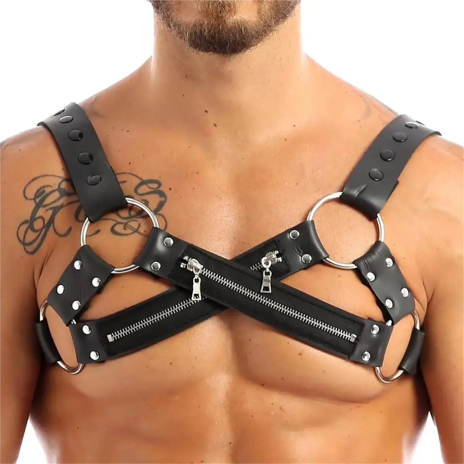 Leather Harness For Mens Bondage Night Clubwear Gay Shoulder Body Chest Muscle Harness Belt Straps Costumes