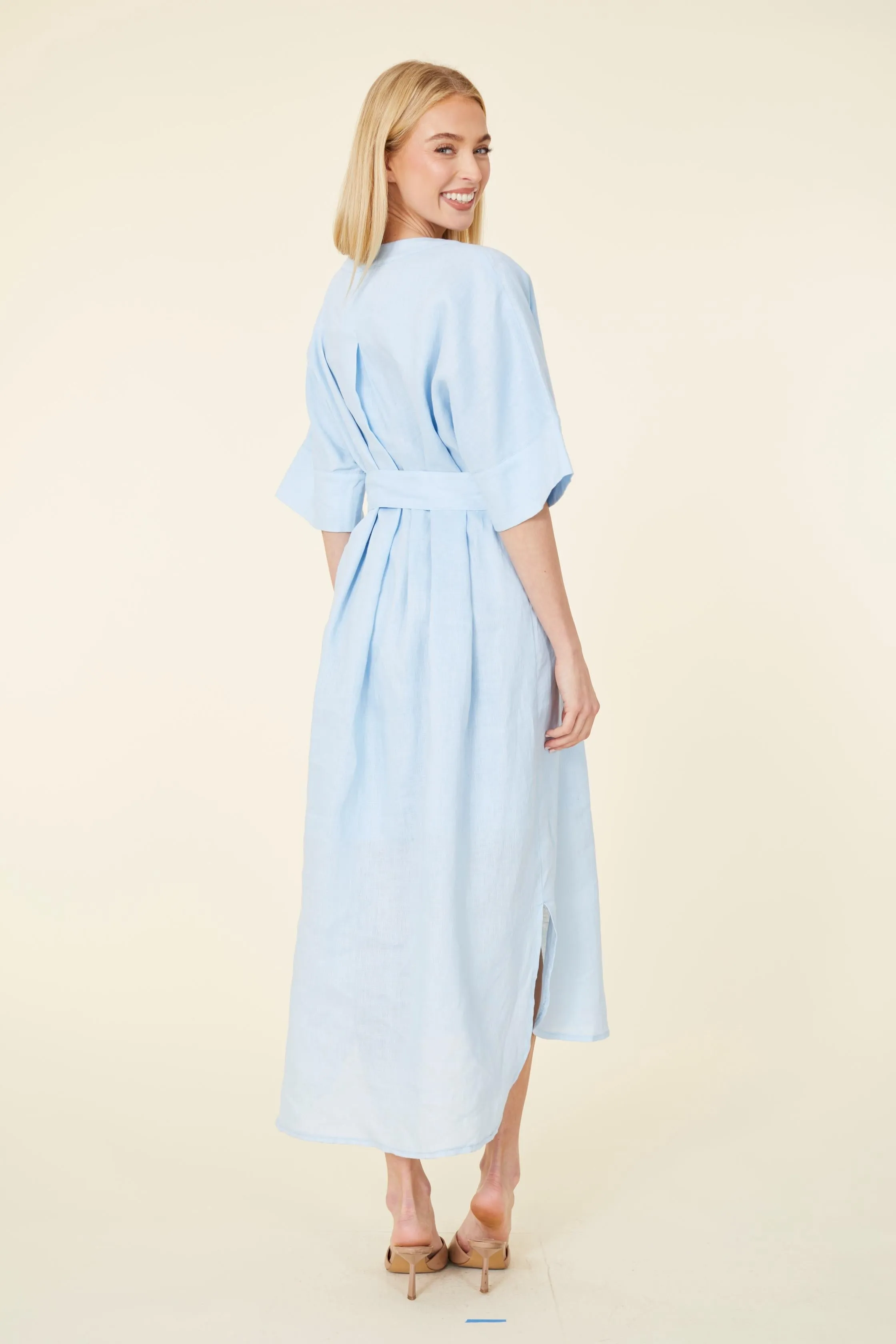 Linen Belted Maxi Dress