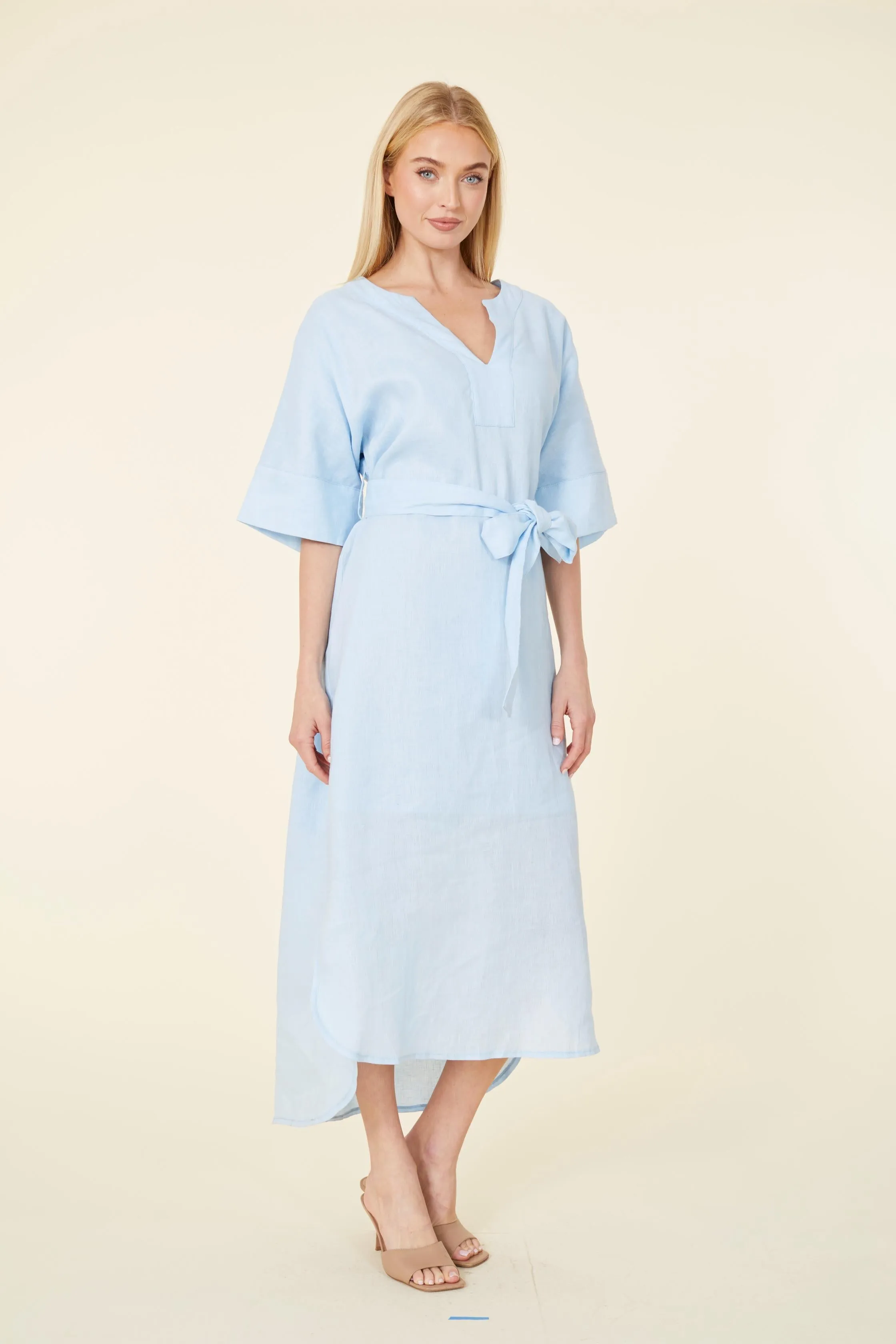 Linen Belted Maxi Dress