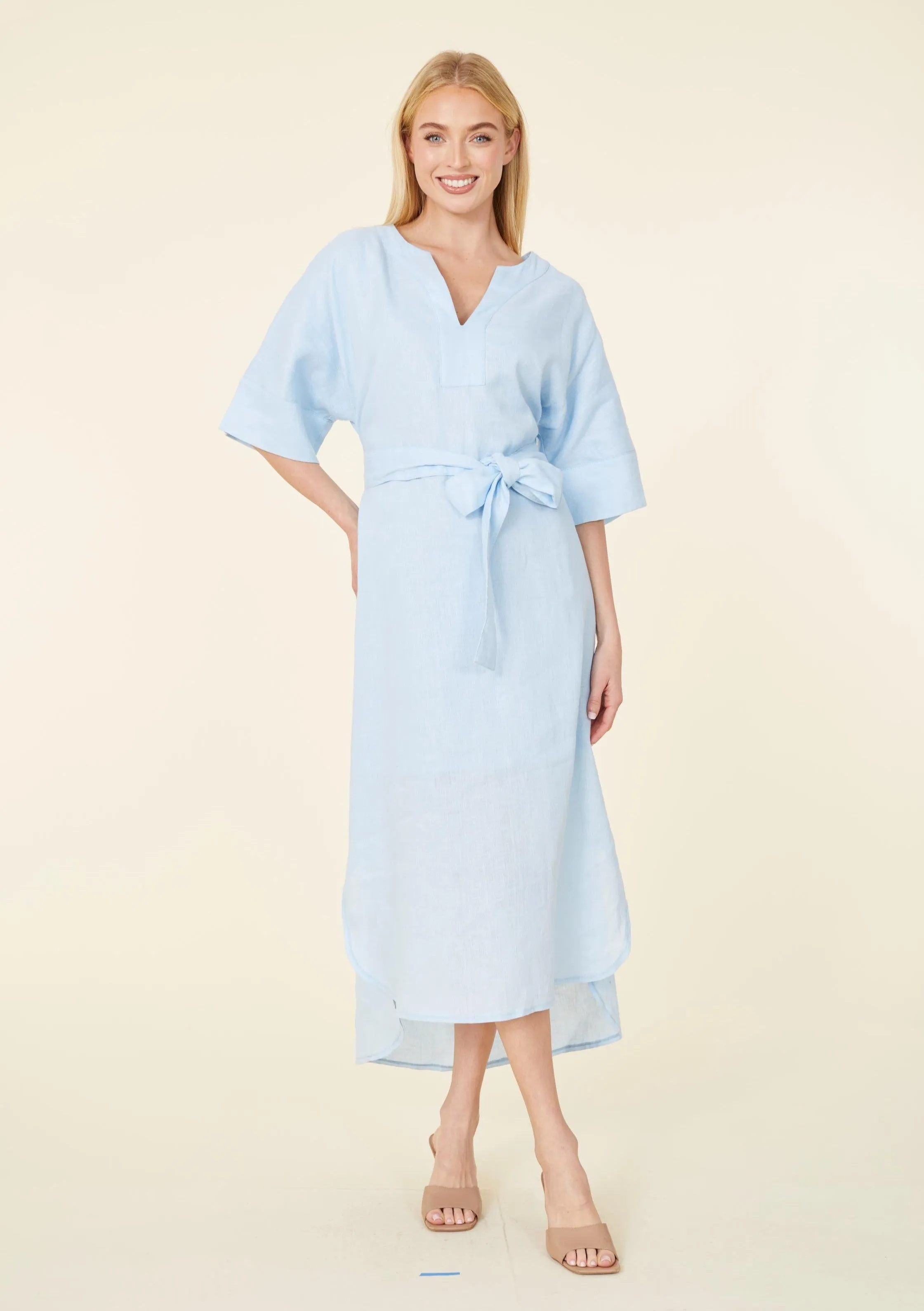 Linen Belted Maxi Dress