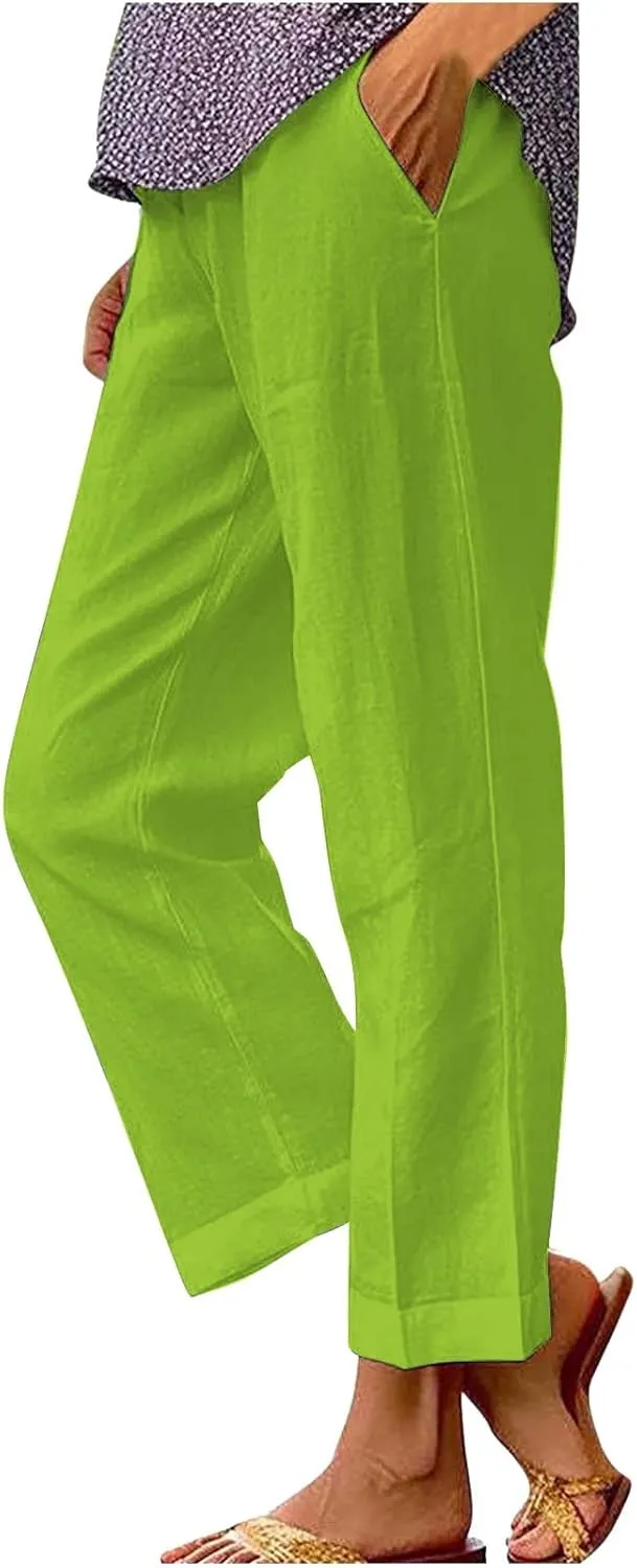 Linen Outfits Women Harem Beach Pants Women's Trouser Pants Maternity Wide Leg Joggers White Linen Women Wide Leg High Waisted Flowy Beach Clothes Summer Bottoms 2024