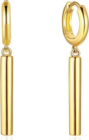Long Bar Dangle Earrings for Women | Sleek Bar Hoops | Simple Stick Charm Huggies
