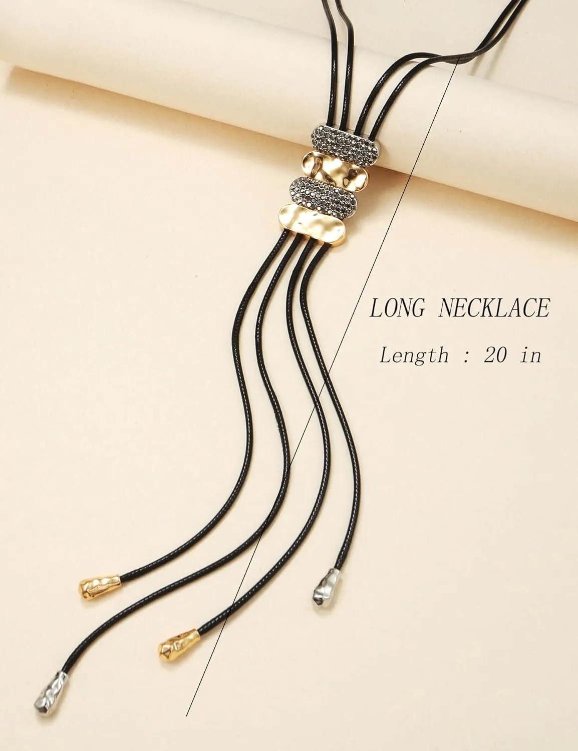 Long Necklaces Retractable Sweater Chain for Woman | Tassel Pendant Necklaces | Gold Silver PU Leather Rope Y Necklace for Teens Girl Gifts