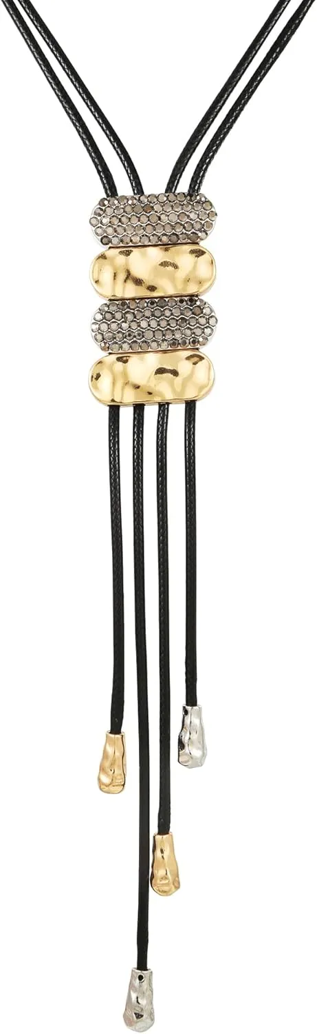 Long Necklaces Retractable Sweater Chain for Woman | Tassel Pendant Necklaces | Gold Silver PU Leather Rope Y Necklace for Teens Girl Gifts