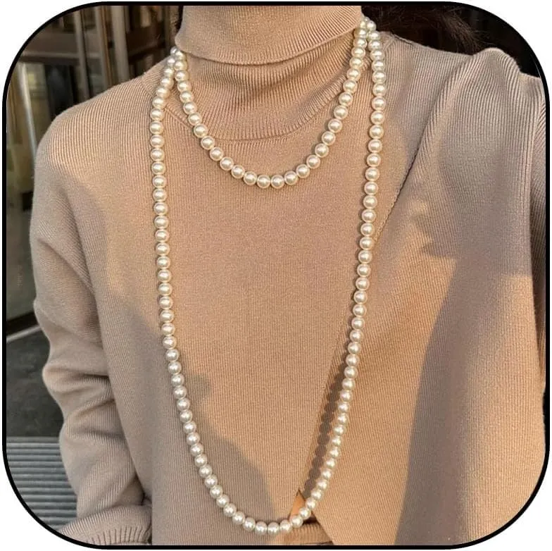 Long Pearl Necklaces for Women 1920s Fashion Faux Pearl Necklace Vintage Layered Pearl Necklaces Pearl Chain Necklace 1920s Bridal Wedding Party Costume Jewelry