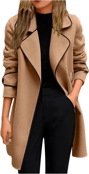 Long Trench Coat for Women Elegant Single Breasted Pea Coat Winter Warm Wool Blend Oversized Pea Coat with Pockets