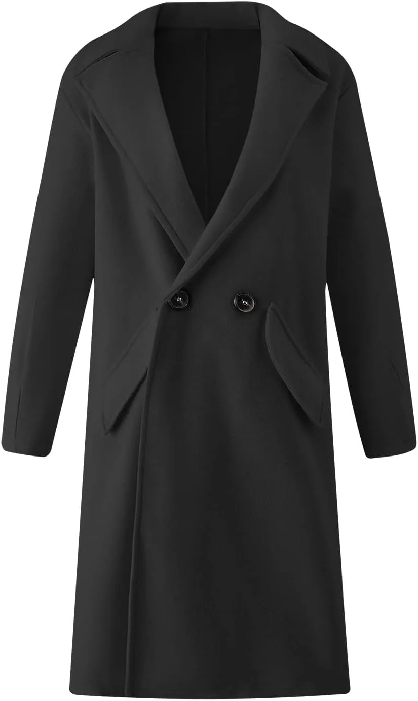 Long Trench Coat for Women Elegant Single Breasted Pea Coat Winter Warm Wool Blend Oversized Pea Coat with Pockets