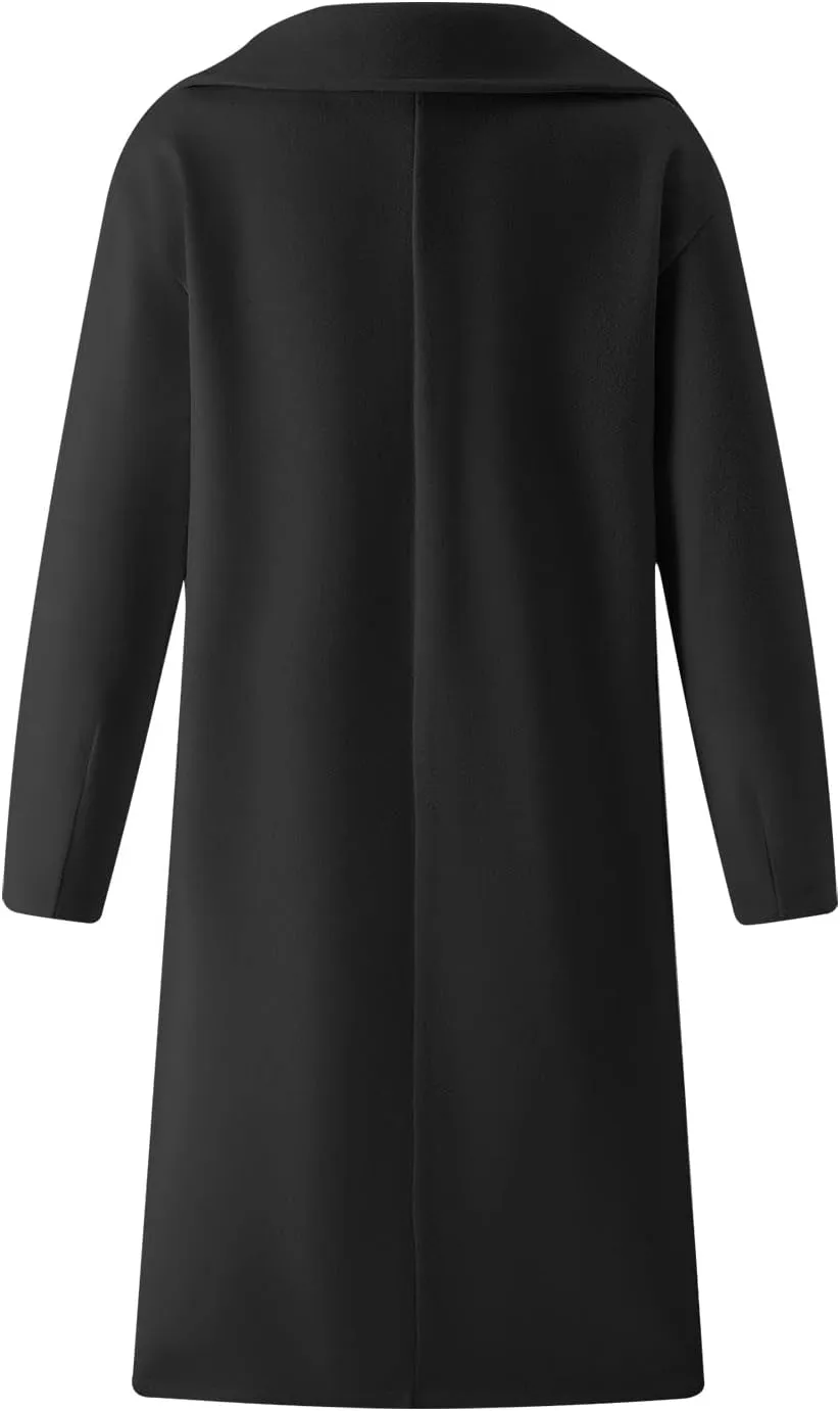 Long Trench Coat for Women Elegant Single Breasted Pea Coat Winter Warm Wool Blend Oversized Pea Coat with Pockets