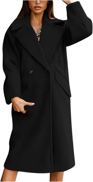Long Trench Coat for Women Elegant Single Breasted Pea Coat Winter Warm Wool Blend Oversized Pea Coat with Pockets