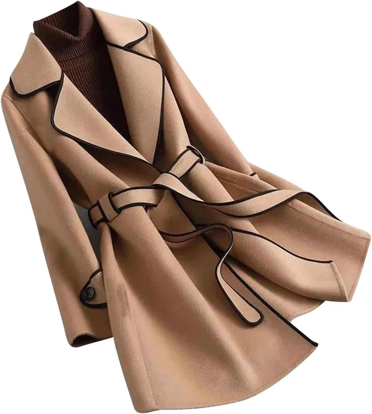 Long Trench Coat for Women Elegant Single Breasted Pea Coat Winter Warm Wool Blend Oversized Pea Coat with Pockets