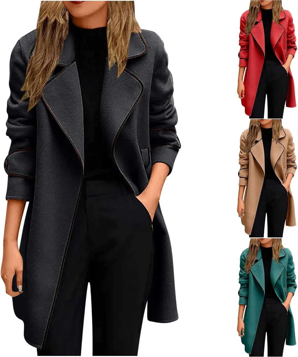 Long Trench Coat for Women Elegant Single Breasted Pea Coat Winter Warm Wool Blend Oversized Pea Coat with Pockets