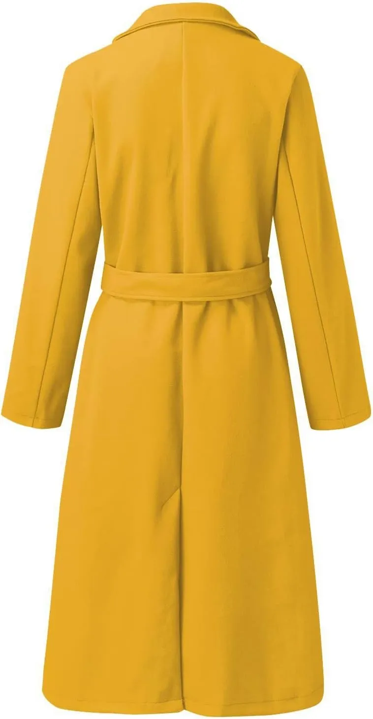Long Trench Coats for Women Fashion Elegant Jacket Trench Coats Fall Winter Classic Lapel Windbreaker with Belt