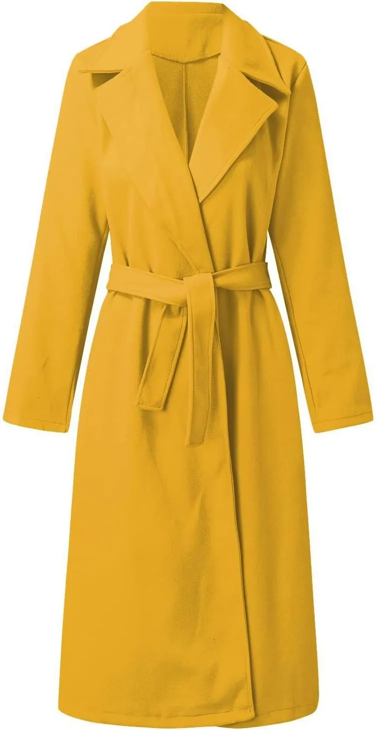 Long Trench Coats for Women Fashion Elegant Jacket Trench Coats Fall Winter Classic Lapel Windbreaker with Belt