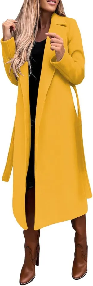Long Trench Coats for Women Fashion Elegant Jacket Trench Coats Fall Winter Classic Lapel Windbreaker with Belt