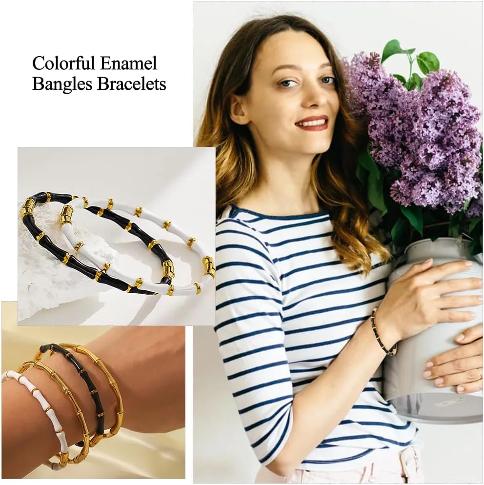 Love Friendship Bracelet Bangle Colorful Enamel Bangles Bracelets for Women Party Fashion Bamboo Design Gold Bracelet Bangles Jewelry Birthday with Gifts Box