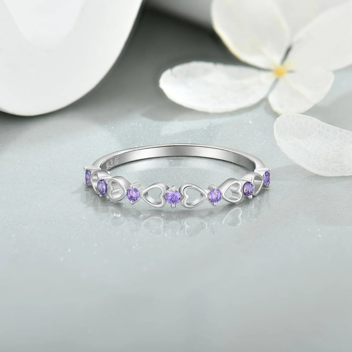 Love Heart Stackble Eternity Dainty Rings for Women, Sterling Silver 925 Stacked Engagement Birthstone Rings for Her Wedding Band Jewelry, Size 5-10