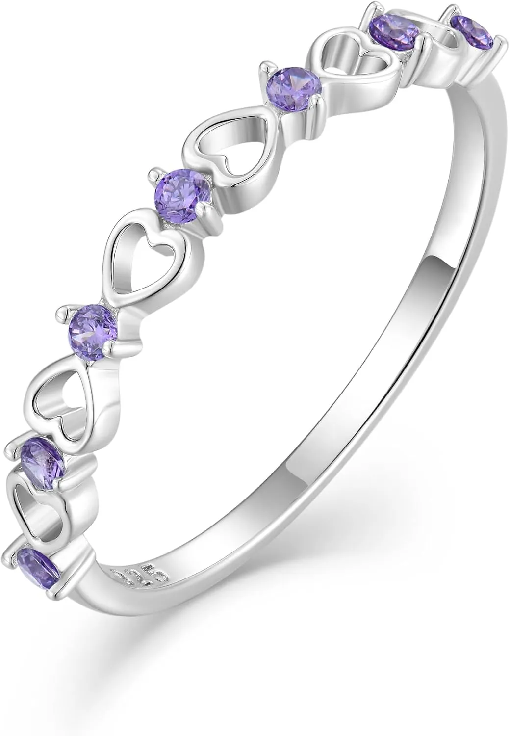 Love Heart Stackble Eternity Dainty Rings for Women, Sterling Silver 925 Stacked Engagement Birthstone Rings for Her Wedding Band Jewelry, Size 5-10