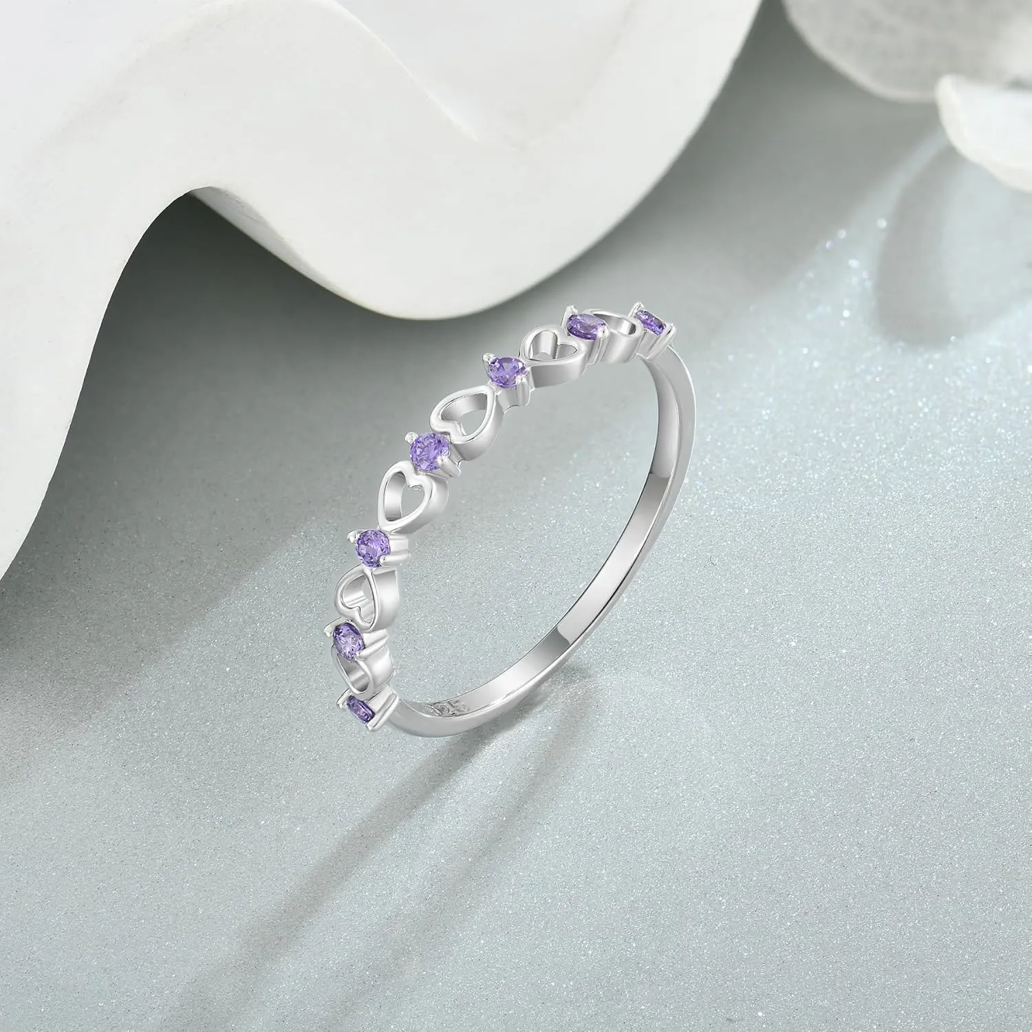 Love Heart Stackble Eternity Dainty Rings for Women, Sterling Silver 925 Stacked Engagement Birthstone Rings for Her Wedding Band Jewelry, Size 5-10