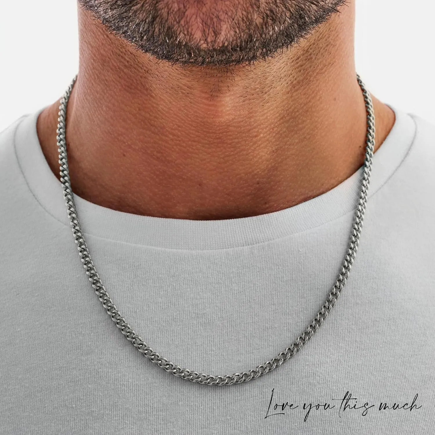 Love You This Much Promise Cuban Chain Necklace for Him, 7mm Thick, Sentimental Gift for Him, BF Gift for Birthday, Gift Ideas for Boyfriend