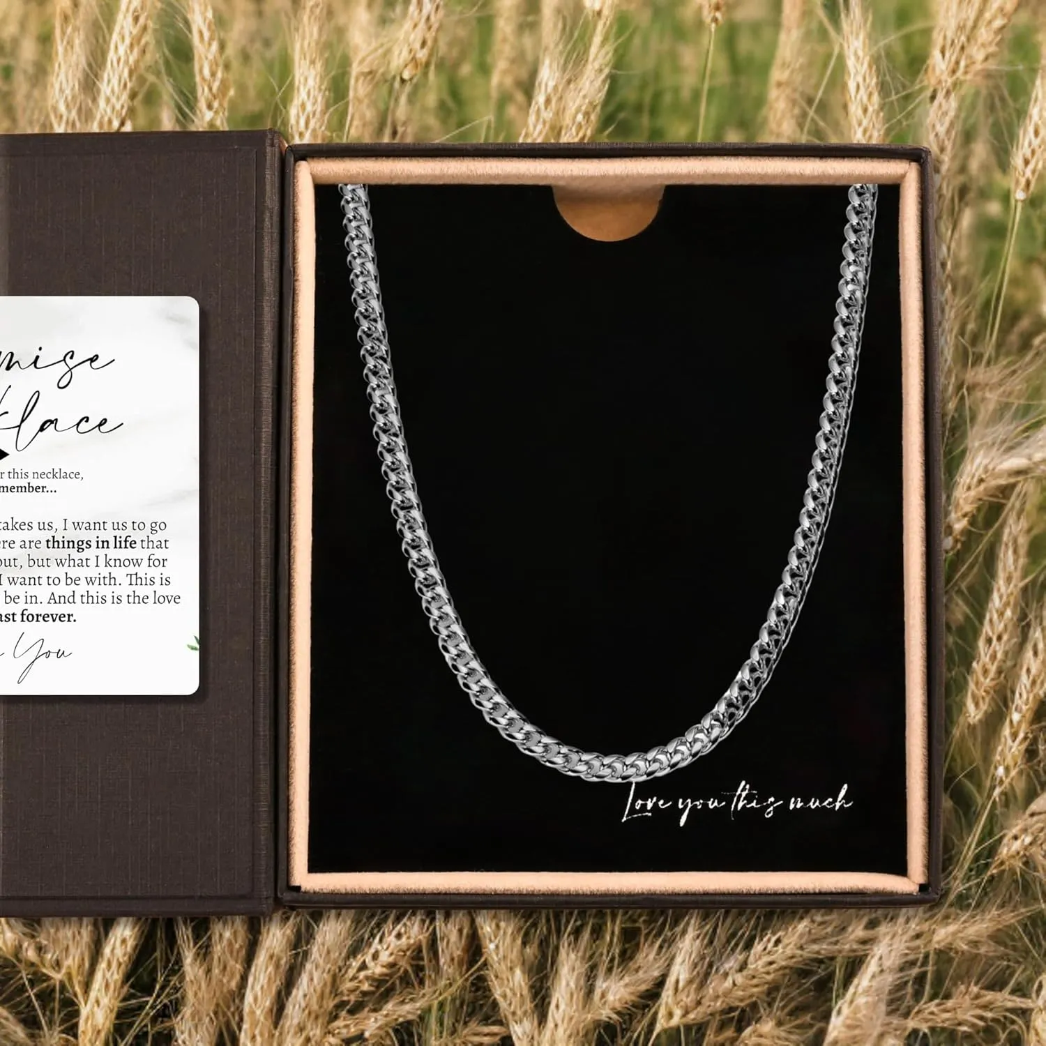 Love You This Much Promise Cuban Chain Necklace for Him, 7mm Thick, Sentimental Gift for Him, BF Gift for Birthday, Gift Ideas for Boyfriend