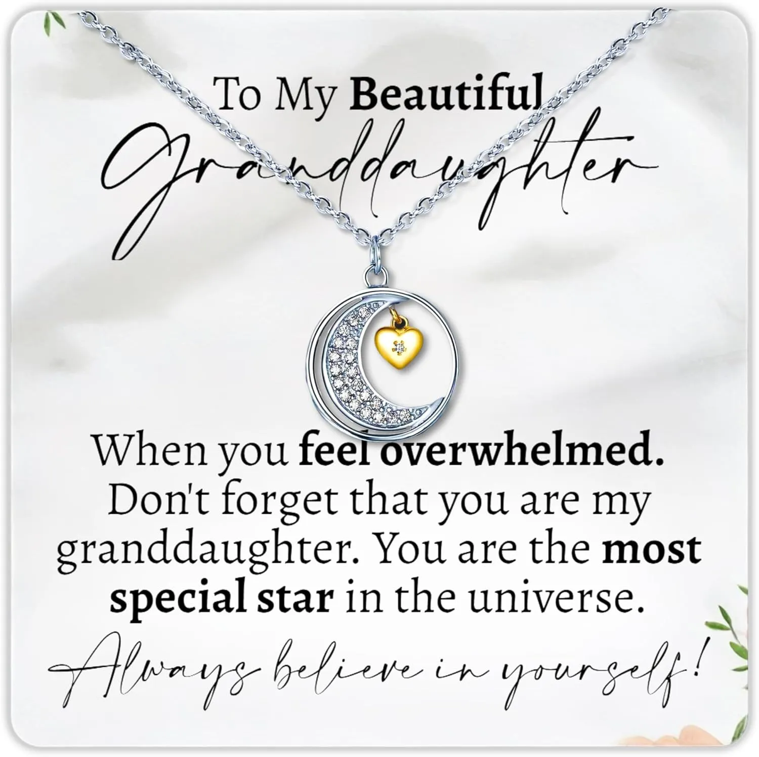 Love You to The Moon and Back Granddaughter .925 Sterling Silver Necklace, Adjustable Chain 16-19", Sentimental Gifts