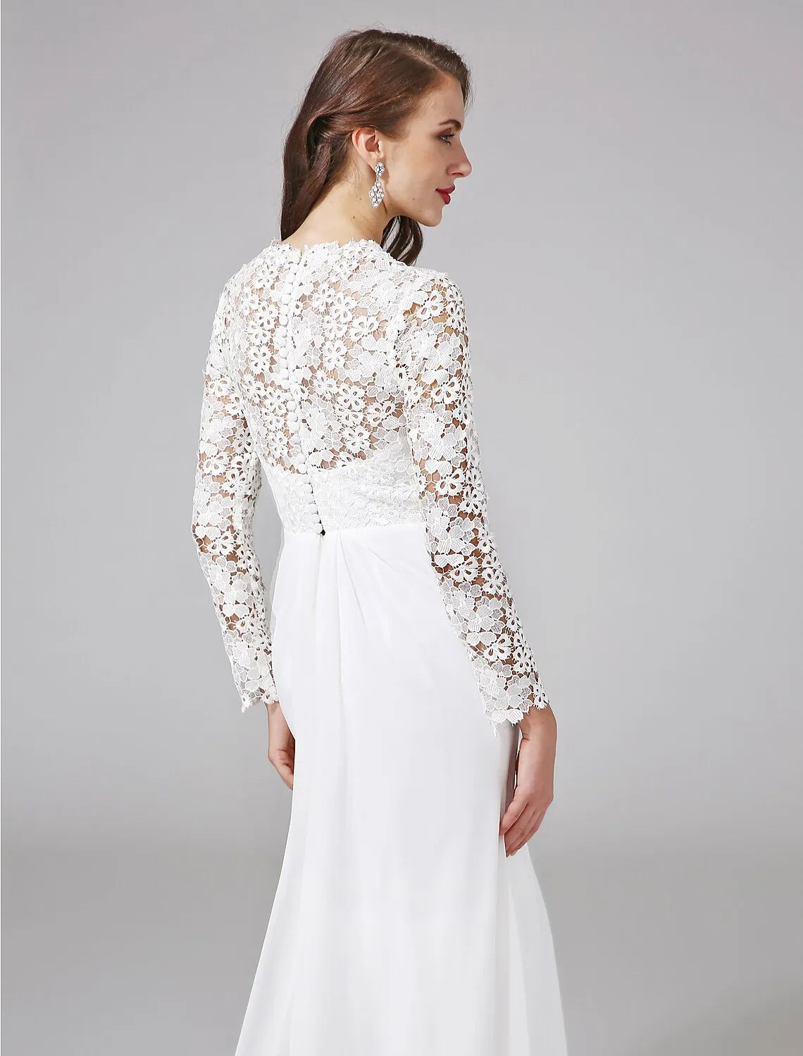Luolandi Beach Royal Style Boho Wedding Dresses Sweep / Brush Train Sheath / Column Long Sleeve Illusion Neck Chiffon