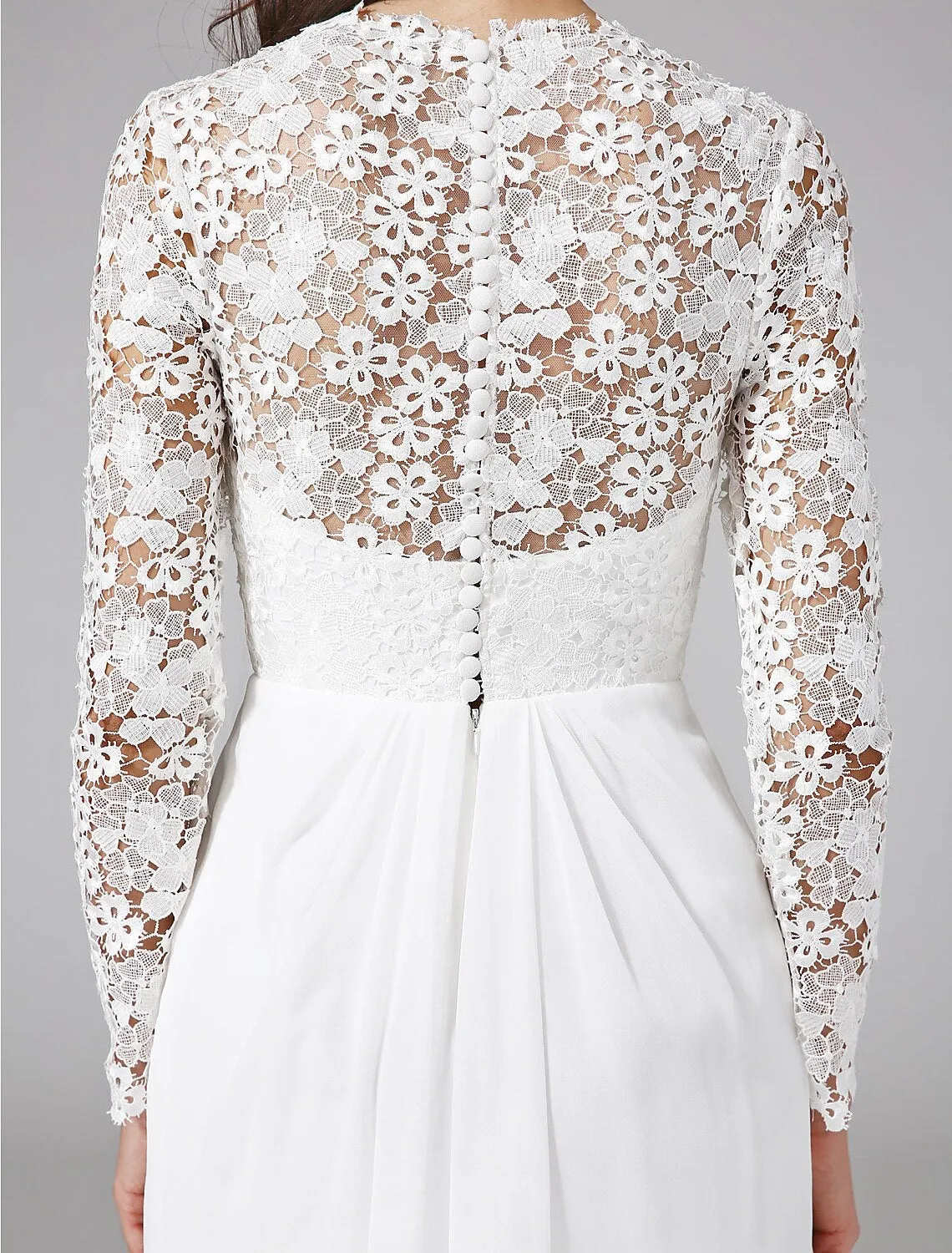 Luolandi Beach Royal Style Boho Wedding Dresses Sweep / Brush Train Sheath / Column Long Sleeve Illusion Neck Chiffon