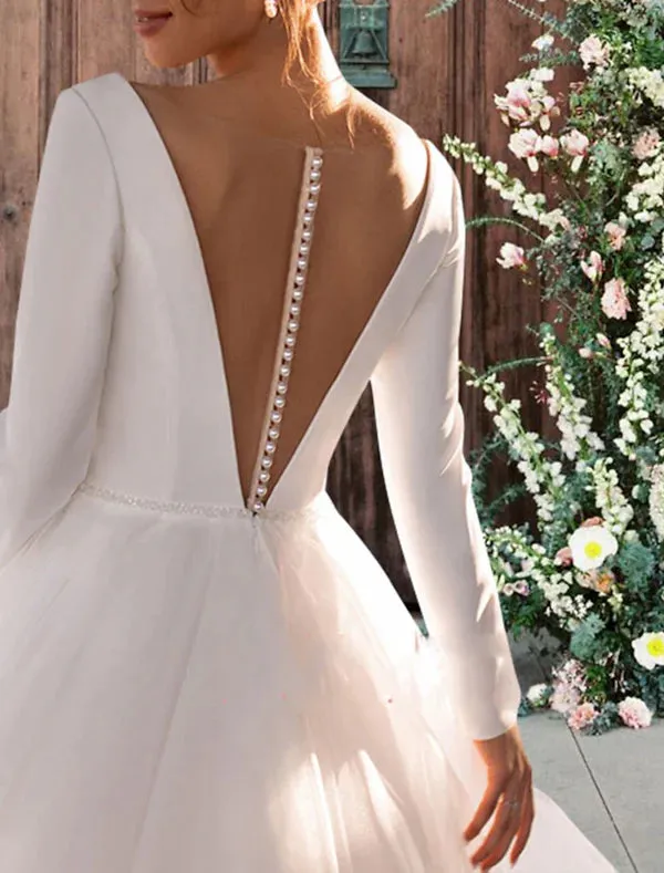 Luolandi Reception Simple Wedding Dresses Wedding Dresses Sheath / Column V Neck Sleeveless Ankle Length Satin Bridal Gowns
