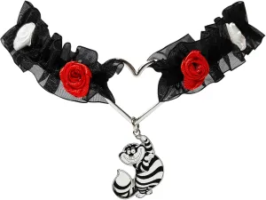 LUV HER Alice in Wonderland Black Lace Choker Necklace with Roses & Heart Charm  Adjustable Jewelry for Women & Girls  Ideal for Cosplay & Themed Parties