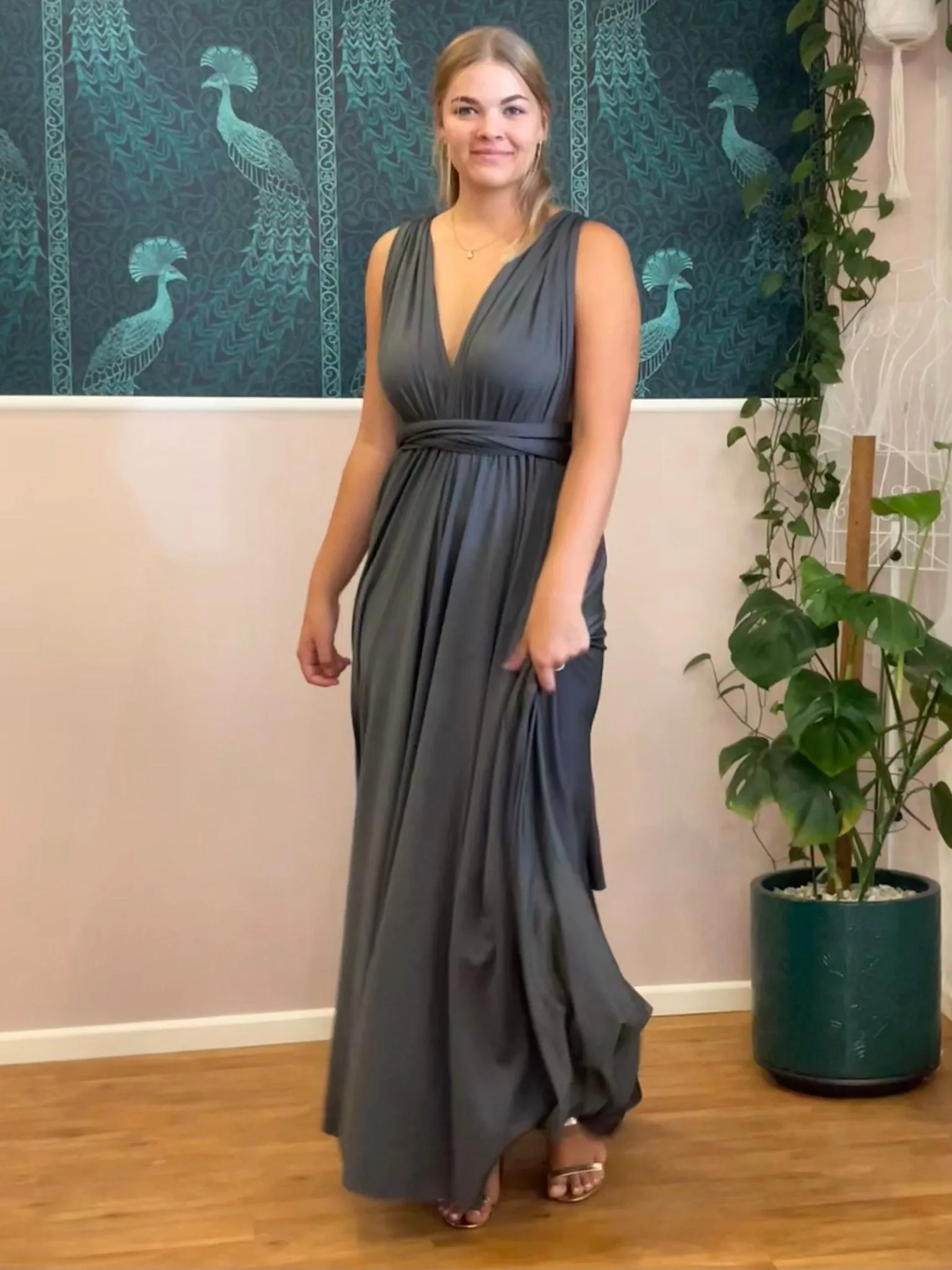 Luxe Charcoal grey Infinity dress with split Express NZ wide