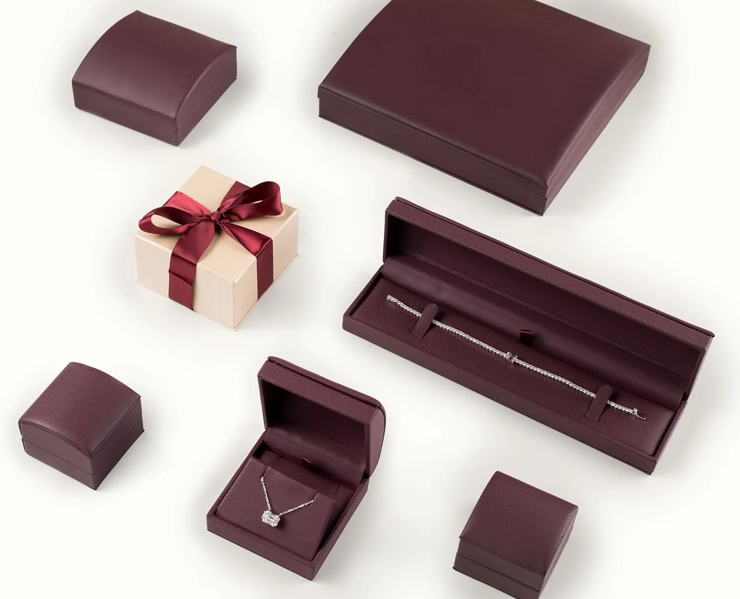 Luxury Dome-Shape Leather T-Style Earring Box for Women & Girls  Jewelry Gift Box Ideal for Hanging Earrings & Hoops  Earring Case with Cream Ribbed Outer Box & Matching Bow Ribbon