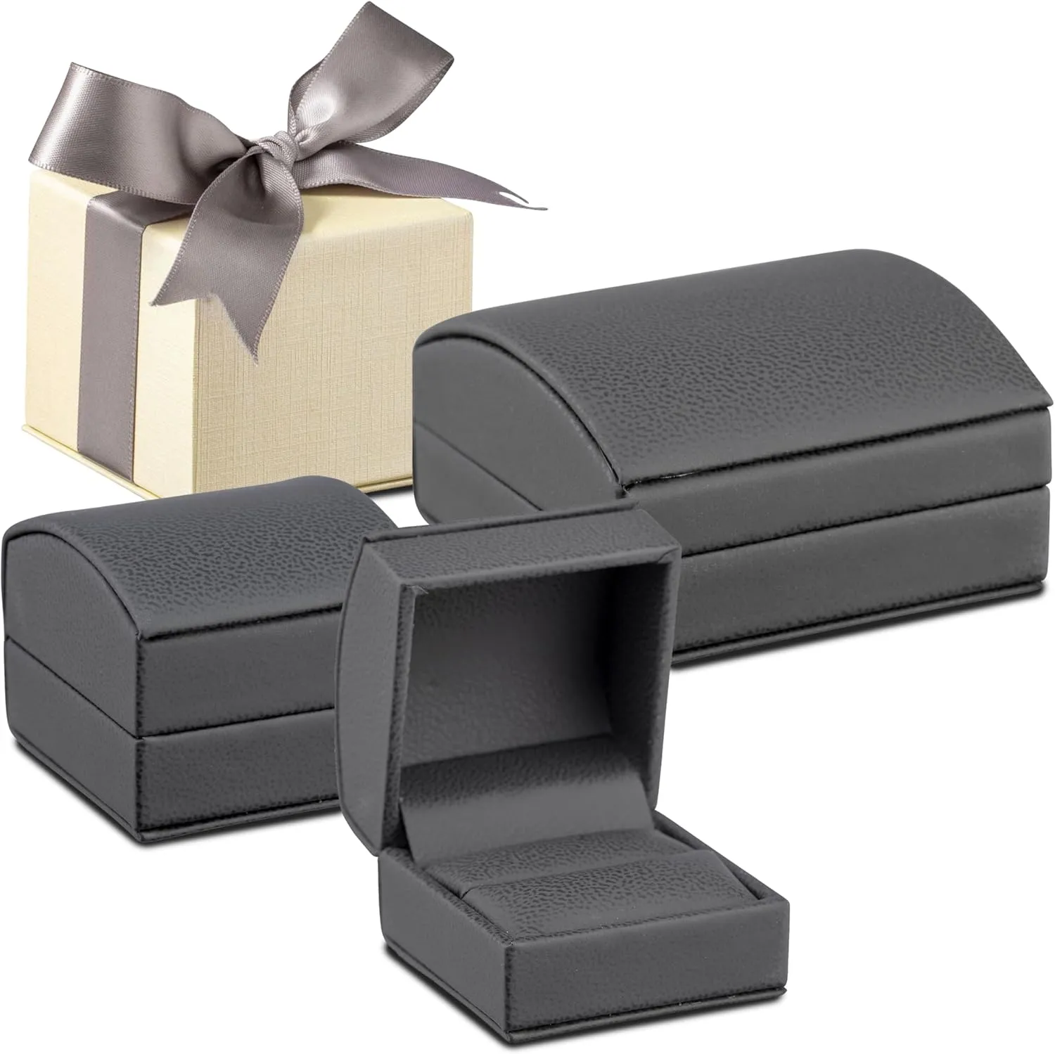Luxury Dome-Shape Leather T-Style Earring Box for Women & Girls  Jewelry Gift Box Ideal for Hanging Earrings & Hoops  Earring Case with Cream Ribbed Outer Box & Matching Bow Ribbon
