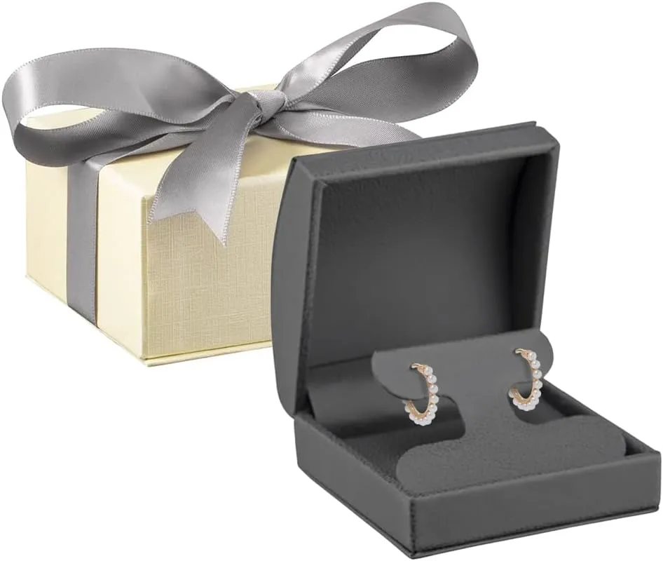 Luxury Dome-Shape Leather T-Style Earring Box for Women & Girls  Jewelry Gift Box Ideal for Hanging Earrings & Hoops  Earring Case with Cream Ribbed Outer Box & Matching Bow Ribbon