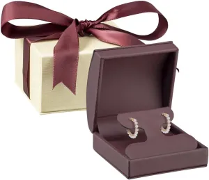 Luxury Dome-Shape Leather T-Style Earring Box for Women & Girls  Jewelry Gift Box Ideal for Hanging Earrings & Hoops  Earring Case with Cream Ribbed Outer Box & Matching Bow Ribbon