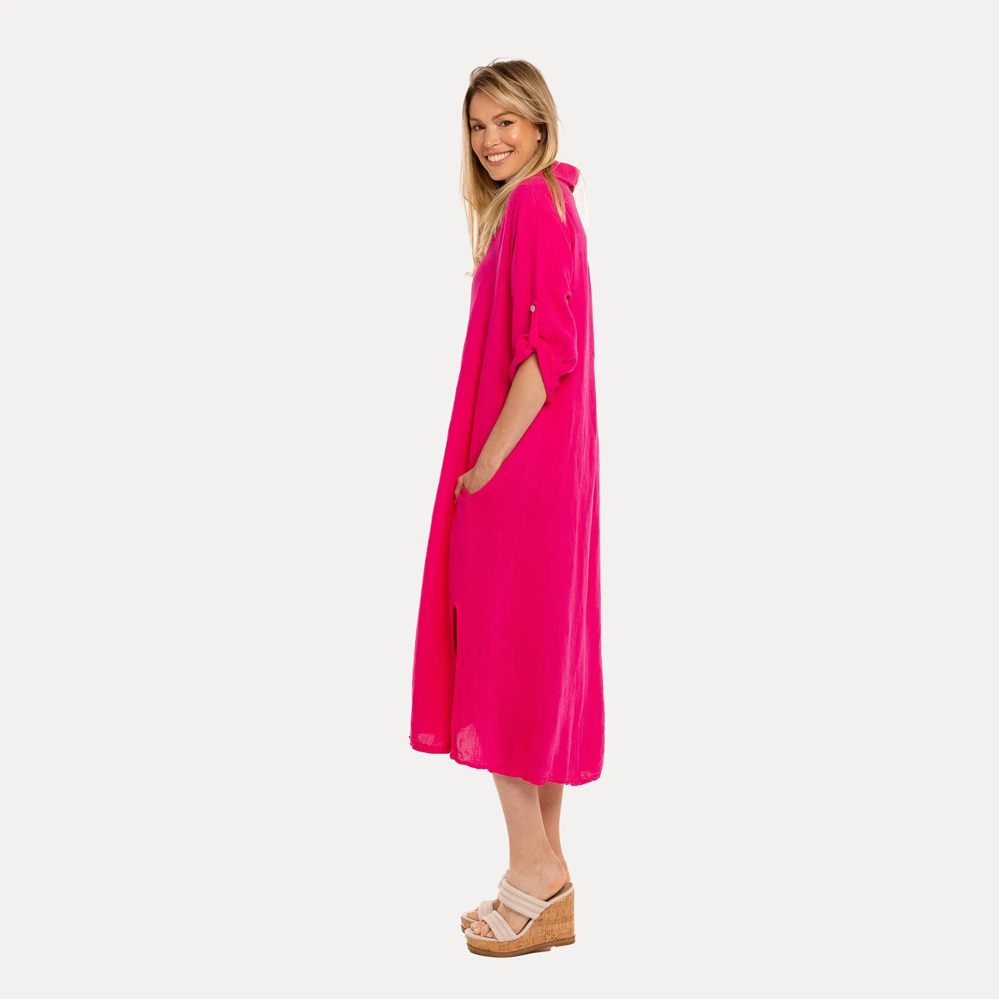 M Made in Italy  Women's Woven Three-Quarter Sleeve Dress