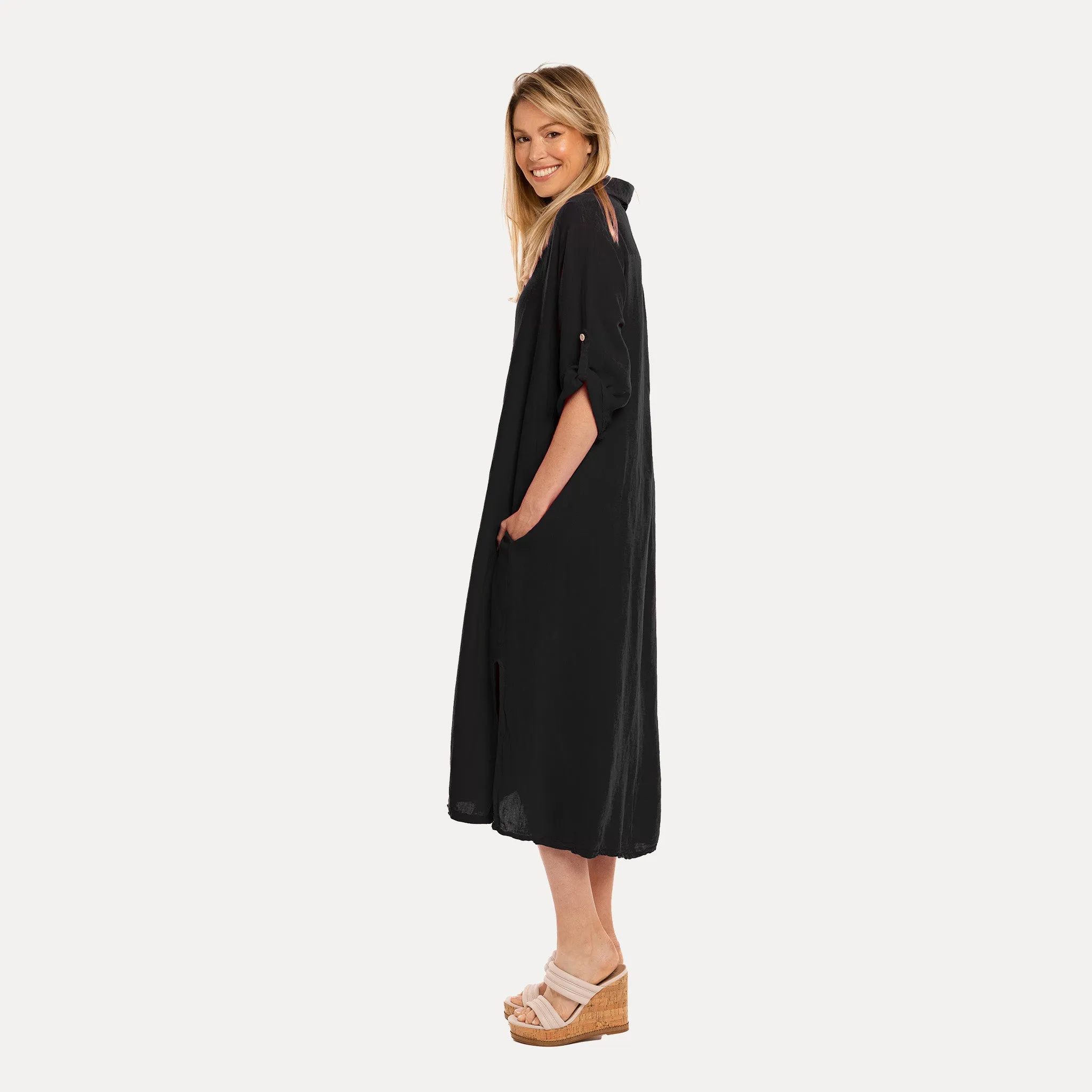 M Made in Italy  Women's Woven Three-Quarter Sleeve Dress