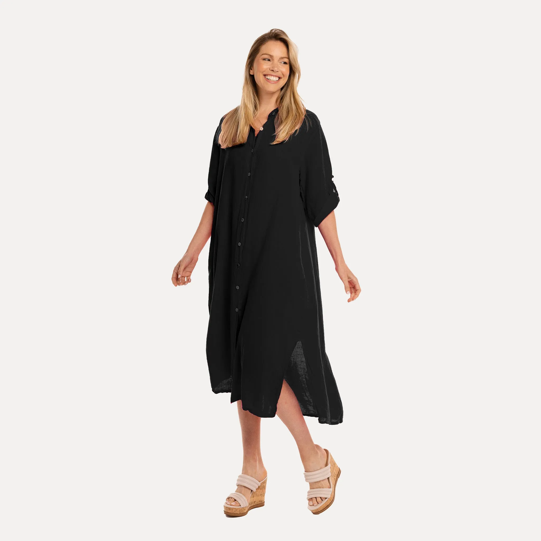 M Made in Italy  Women's Woven Three-Quarter Sleeve Dress