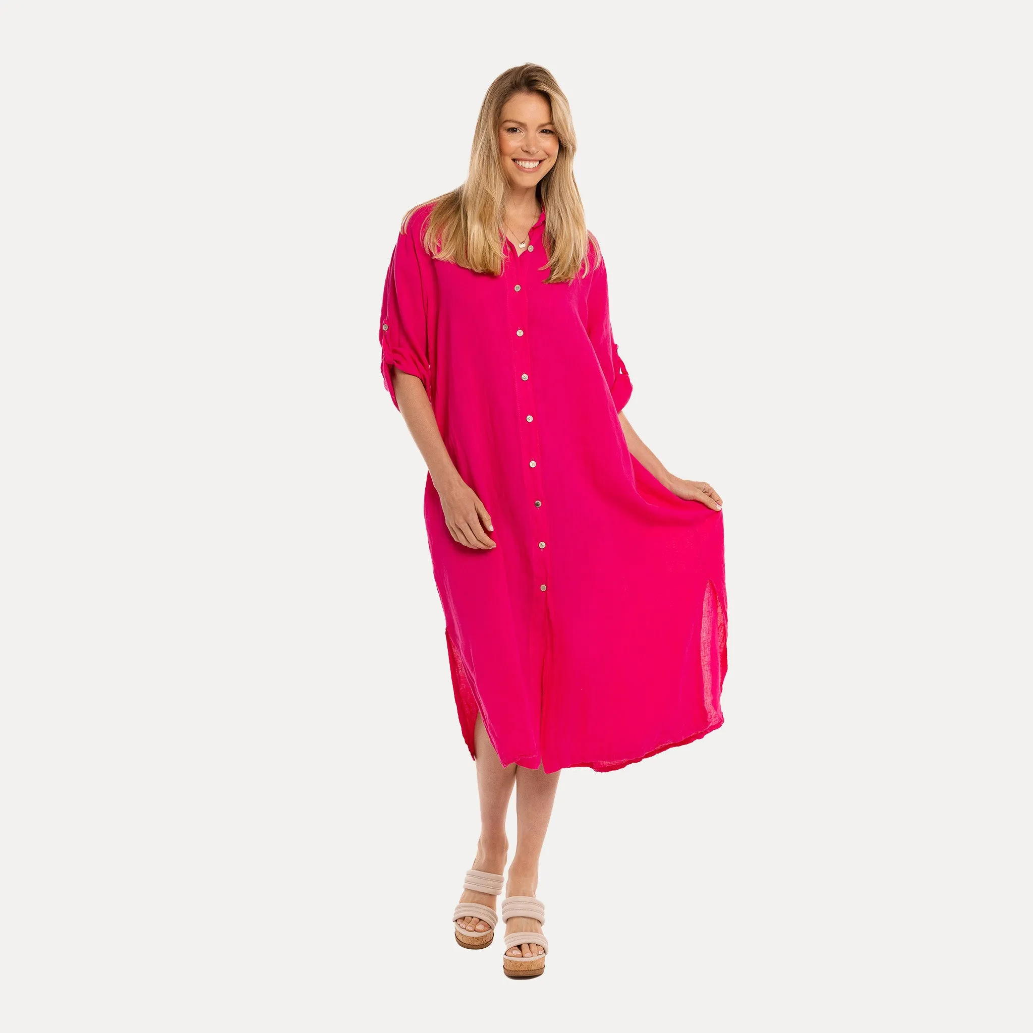 M Made in Italy  Women's Woven Three-Quarter Sleeve Dress