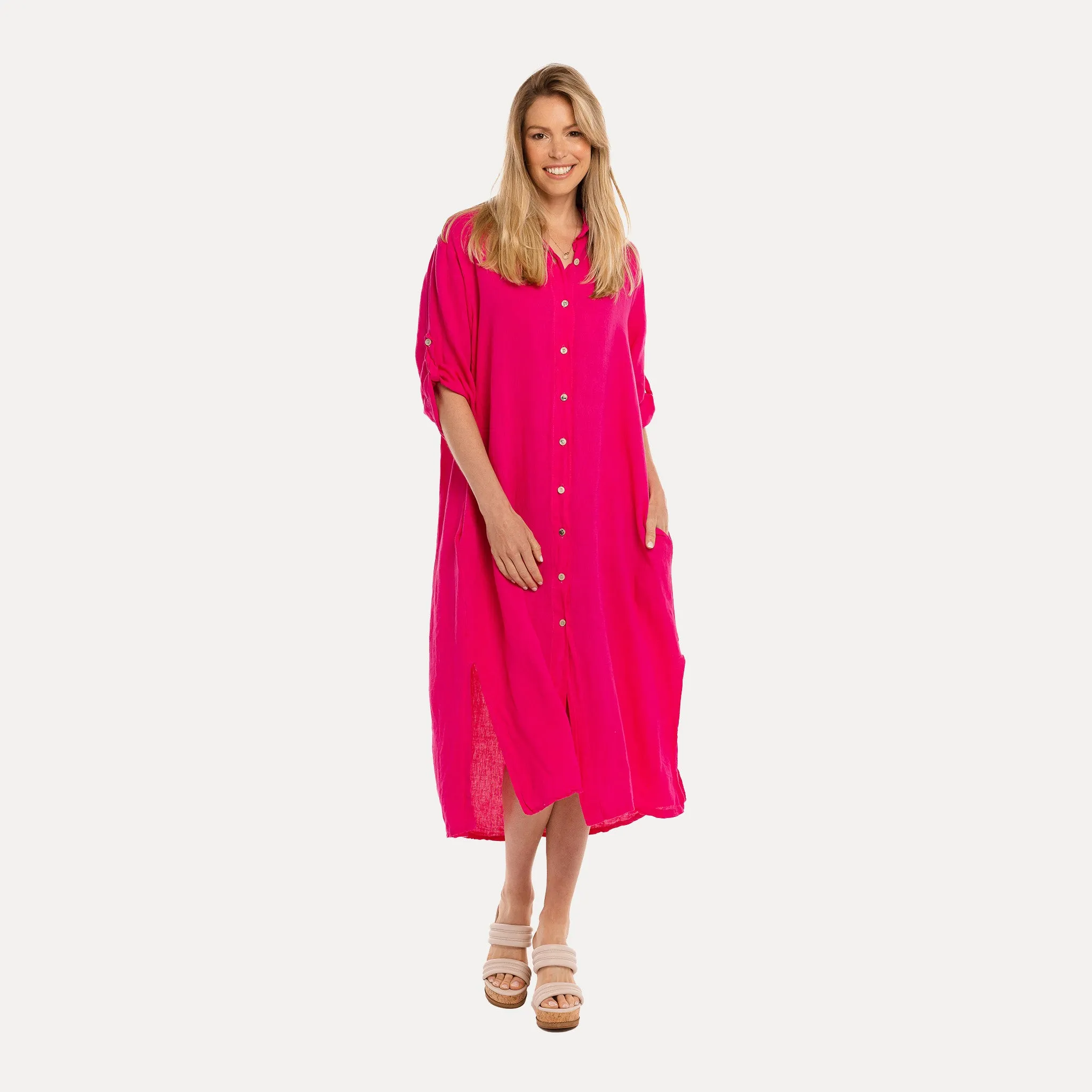 M Made in Italy  Women's Woven Three-Quarter Sleeve Dress