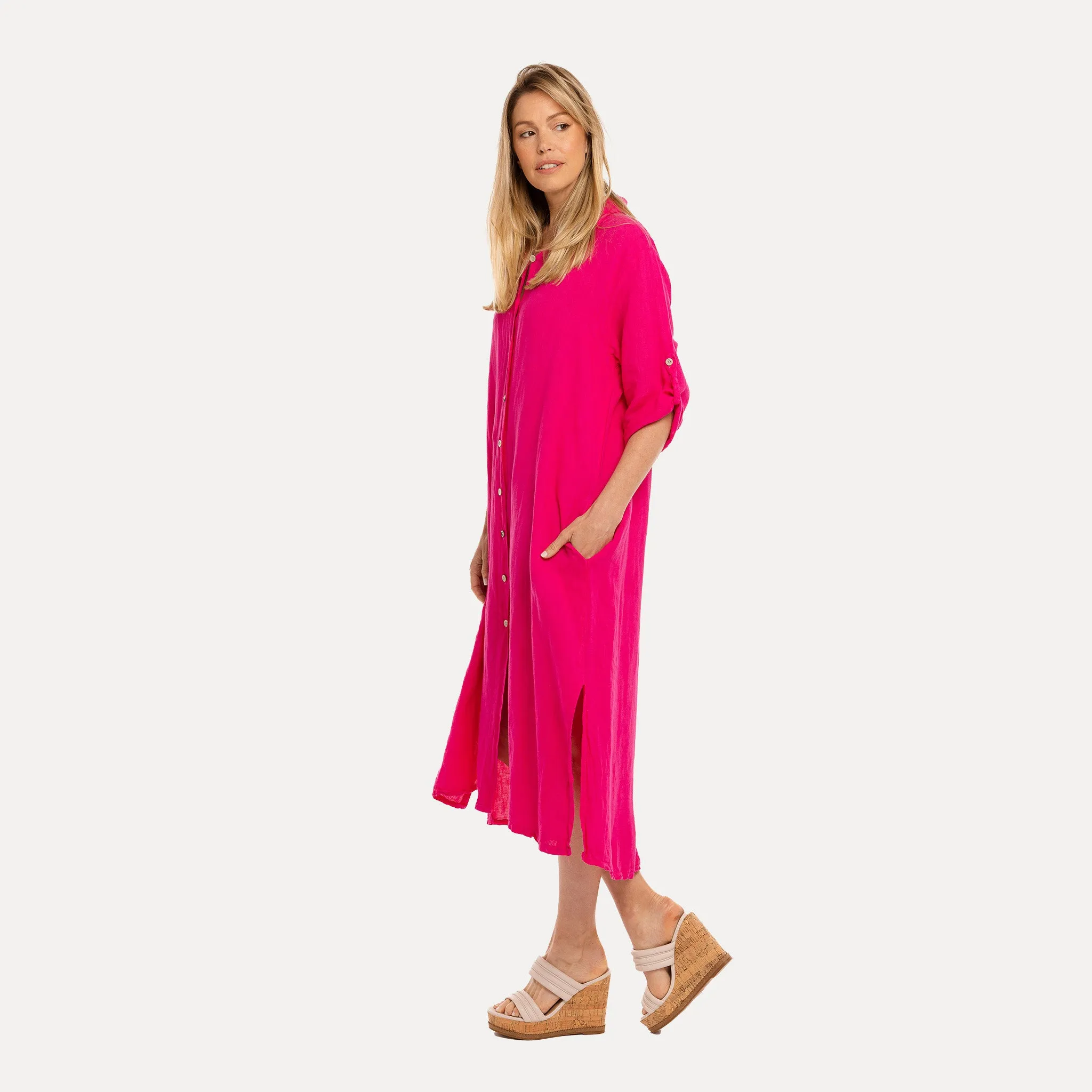 M Made in Italy  Women's Woven Three-Quarter Sleeve Dress