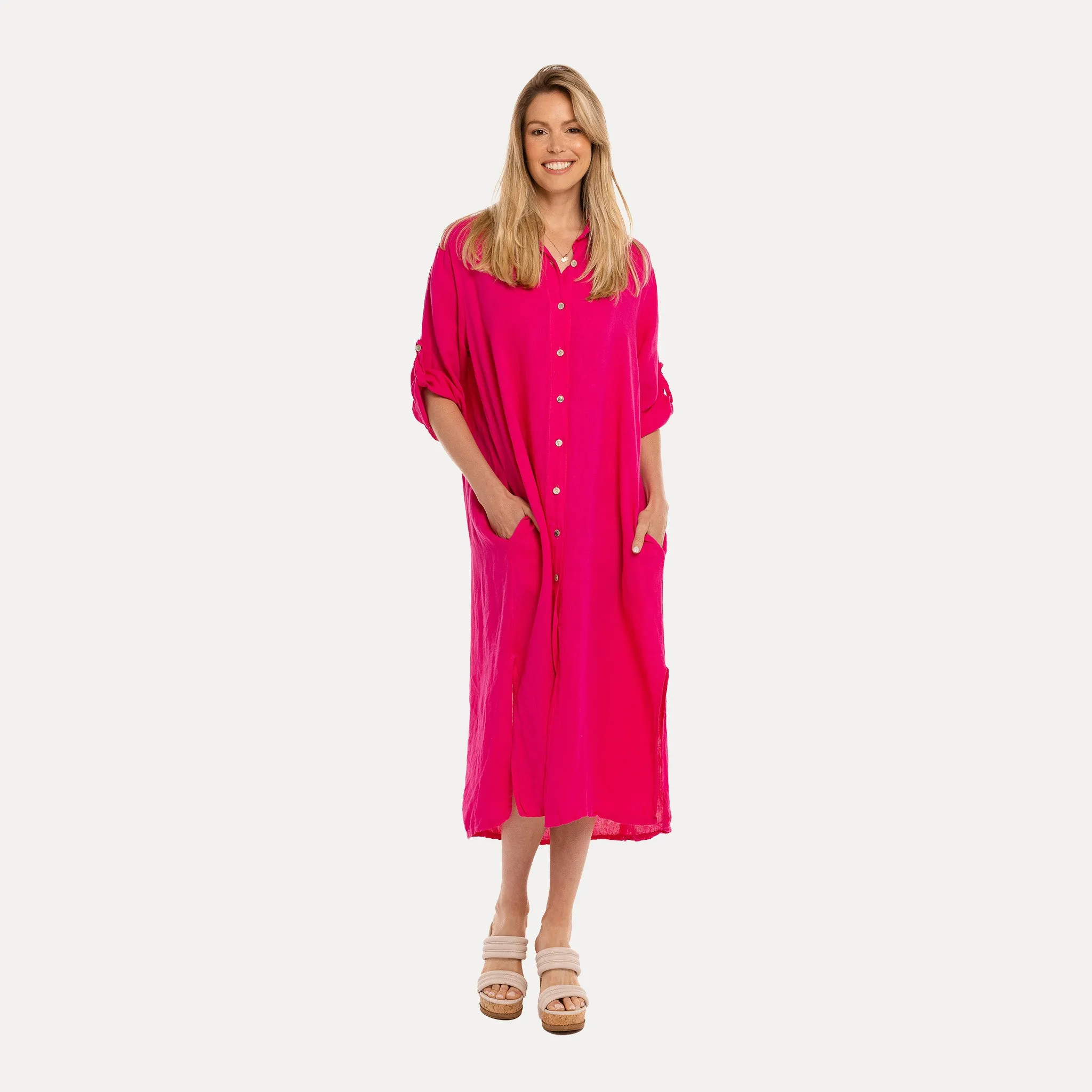 M Made in Italy  Women's Woven Three-Quarter Sleeve Dress
