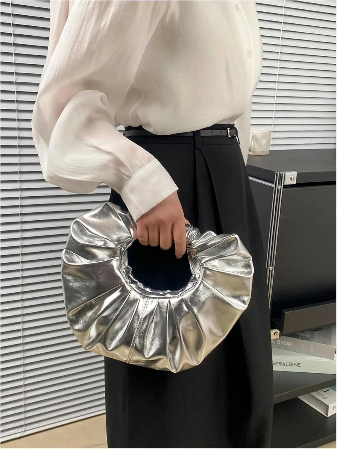 MakeMeChic Women's Clutch Bags Metallic Top Handle PU Leather Handbag Medium Bag Purse