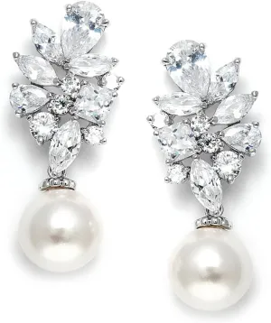 Mariell Ivory Pearl Drop Bridal Earrings with Cubic Zirconia Crystals, Large Size Dramatic Statement Earring, Bridal Jewelry for Wedding, Mother of the Bride