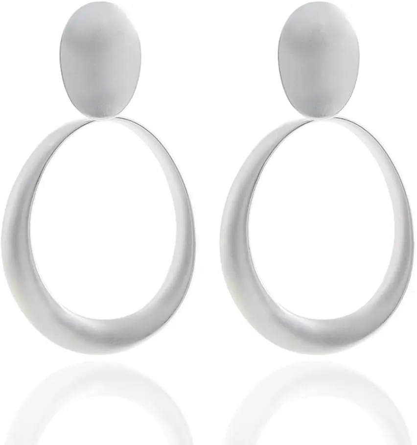 Matte Gold Silver Big Hoop Clip On Earrings for Women Disc Dangle Clip Earrings for Women Girls Gift