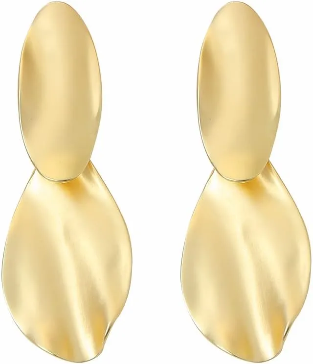 Matte Gold Silver Hammered Long Drop Clip On Earrings Large Unique Statement Clip Earrings for Women